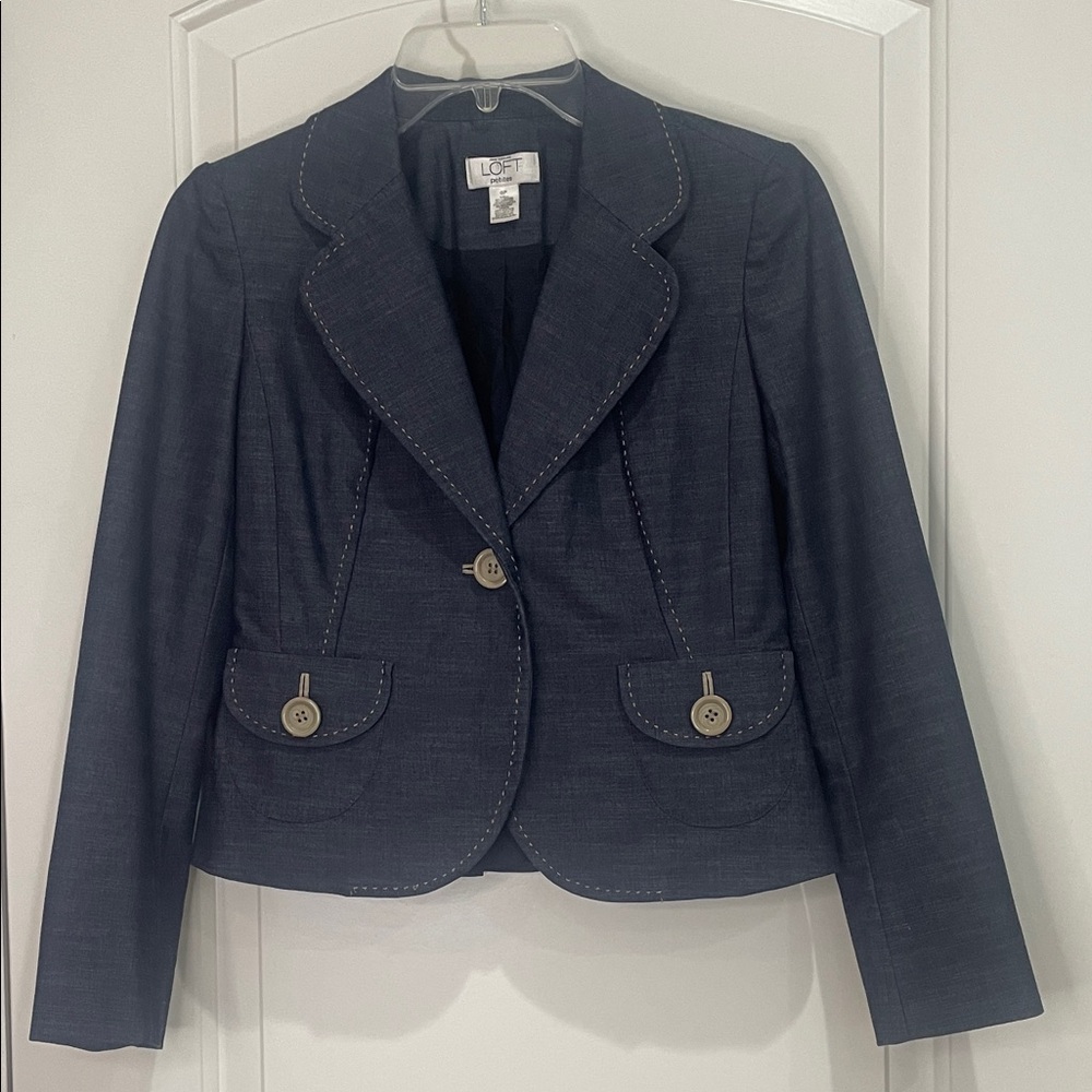 LOFT Women's Blue/Grey Blazer with Button Accents